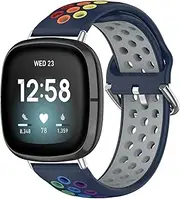 Rainbow Bands Compatible with Fitbit Versa 3/Fitbit Sense and Fitbit Versa/Versa 2/Versa Lite/Versa SE,Soft Silicone Sport Strap Replacement Versa 3/Sense Smartwatch Wristband for Women Men
