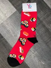 YO SOX RED SUSHI NOVELTY DESIGN CREW SOCKS WOMENS MEDIUM