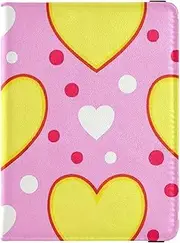 [Amooorous] Yellow Heart Peach Dot Leather decorative travel wallet womens passport holder Wallet Combo Passport Cover with RFID Blocking Ultra Slim, yellow heart peach dot, 1 size