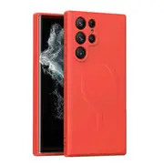 For Samsung Galaxy S21 Ultra MagSafe Magnetic Silicone Silky Soft Touch Full Protective Anti Scratch Case Cover (Red)