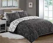 Printed Duvet Cover Set 3 Piece, 100% Cotton Percale 200 Thread Count Reversible Quilt Covers White | Black | Charcoal Grey | Bedding Sets Double King Super King Size (Double)