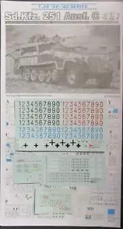 DRAGON 1/35th Scale Sd.Kfz. 251 Ausf. C - Decals from Kit No. 6224