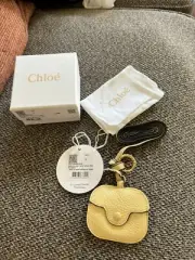 $370 CHLOE Airpod Pro LEATHER CASE KeyChain LANYARD PALE YELLOW Holder Tags NIB