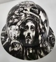 full brim VENTED hard hat custom hydro dipped IN JESUS CHRIST JESUS SAVES