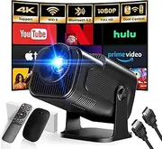 Mini Projector, 4K FHD 1920 x 1080P 180° Rotation Portable Projector, Small Video Projector Supports 2.4/5G Dual WiFi and BT 5.0, with Android and iOS Home Cinema Smart Projector, Double Control with