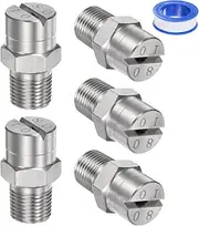 uxcell 5-Pack Flat Fan Spray Tip, 80 Degree 1/8BSPT Male Stainless Steel Pressure Washer Nozzles Cleaner Nozzle Replacement W Sealing Tape for Water Guns (2mm Orifice)