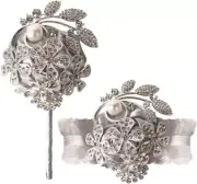 WANLIAN Wrist Corsage with Peal and Rhinestone Corsage and Boutonniere Set for W