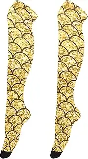 [Joitme] Gold Glitter Mermaid Scales Thigh High Socks Women, One Size Socks, Womens Socks Boots, Gold Glitter Mermaid Scales