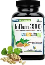 Inflammation Ease 95% Curcuminoids Turmeric Curcumin Ginger 3000mg for Potency and Absorption - Natural Inflammation and Immune Support by Catalina Naturals – 60 Capsules, Gluten Free