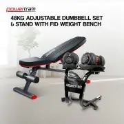 Powertrain 48KG Adjustable Dumbbell Set (Red) & Stand with FID Weight Bench