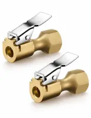 2 Pack Heavy Duty Brass Air Chuck Open Flow Straight Tire Chuck w/ Lock-On Clip