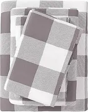 Flannel Sheet Set Full Size - 100% Turkish Cotton, Double-Brushed, Printed Bed Sheets - Ultra-Soft, Cozy, 4-Piece Bedding Set (Buffalo Check - Grey)