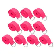10Pcs 6 Feet Cotton Yoga Strap Belt Stretch Bands with D-Ring Buckle, Fuchsia