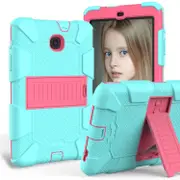 Silicone+PC Case 3-Layer Anti-fall Protective Cover Tablet Stand For Samsung Galaxy Tab A 8 inch T387(2018)-4aqua hotpink