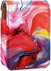 Lipstick Case,Leather Lip Gloss Lipstick Organizer with Mirror,Mini Lipstick Holder Bag,Watercolor Graffiti Painting