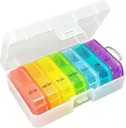 Lancoon Weekly Pill Organizer Box, Split 7 Day 14 Compartment, Daily Vitamin, Large Opening Design for Easy Filling, AM PM for Pharmaceutical Supplements Fish Oil Medication(White)