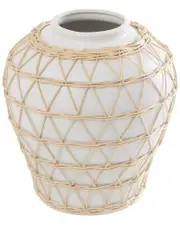 Peyton Lane Ceramic & Woven Rattan Vase NoSize White