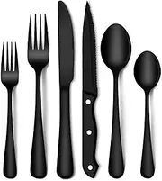 24 Piece Silverware Set Service for 4,Premium Stainless Steel Flatware Set,Mirror Polished Cutlery Utensil Set,Durable Home Kitchen Eating Tableware,Include Fork Knife Spoon,Dishwasher(Black)