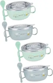 ULTECHNOVO 2sets 2 Pcs Double Insulated Cartoon Bowl with Bionic Handle Stainless Steel Warm Bowl for and Safe Tableware for Mealtime Fun 2pcs*2