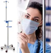 Medical IV Poles Stand, Height Adjustable 145~200cm Infusion Stand with Tray & Wheels, IV Fluid Bag Stand