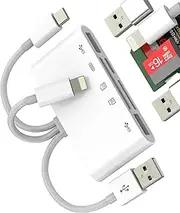 USB C Lightning to USB Adapter(5 in 1)SD Micro SD Card Reader Dual USB-A OTG 3.0 Port for iPhone 16 15 14 Pro for IPad MacBook Android External Drive TF Memory Transfer Accessories for Apple Computer