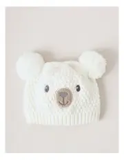[Sprout] Pom Pom Ear Bear Beanie in Cream