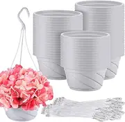 Tioncy 50 Pcs Plastic Hanging Planter Round Hanging Pot for Plants Plastic Hanging Containers with Hook Hanging Flower Plant Pots Holders for Outdoor Indoor Plant Balcony Garden Decor(Gray White)