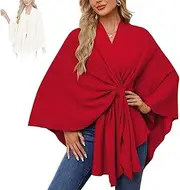 [BnMvF] Shawl Wraps Soft Open Front Poncho Sweater,Soft Open Front Shawl Wrap with Sleeves,Winter Office Wear & Travel Cover
