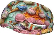 [CADREWY] Many Colored Ice Cream Print Stylish Sports Sweatband Stretchy Breathable and Moisture Wicking Headband for Gym