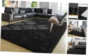 9x12 Area Rug Black Fluffy Living Room Large Carpet for Bedroom Dorm, Non