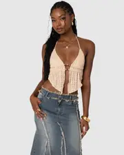 EDIKTED Womens Anaya Textured Open Back Top BEIGE