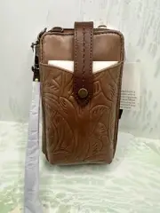 The Sak Silverlake N/S Smartphone Crossbody Teak Leaf Embossed New