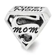 Sterling Silver Super Mom Shield Bead Charm