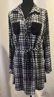 NWT Cloud & Sky Black And White Button Up Shirt Dress Drawstring Waist JuniorsXL