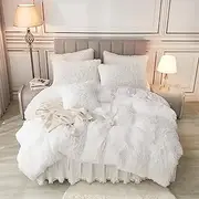 annadaif White Duvet Cover King Fluffy, Soft Faux Fur Velvet Comforter Cover, Luxury Fuzzy Plush Shaggy Bedding Sets 3 Pieces (1 Duvet Cover, 2 Pillowcases), Zipper Closure