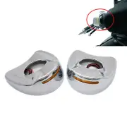 Chrome Fairing Mount Mirrors Amber LED Light Cover Caps For Harley Touring 96-13