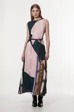 Amelia Graham Soft Tailored Print Placement Full Midaxi Dress