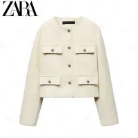 在飛比找蝦皮商城精選優惠-ZARA 冬季新款女裝圓領長袖短版外套 3046278