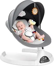 Ixdregan Baby Swing - 5 Sway Speeds with 12 Lullabies, Bluetooth, Portable Rocker, Soft Fabrics, 3 Timer Settings, Remote Control, for Infants 5-20Lb, Gray
