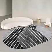 Oval Carpet, Black Grey Home Living Room Bedroom Balcony Sofa Chair Playroom Non-Slip Decor Large Rug 60x90cm Washable Easy to Clean 80x120cm(3.9ft×6.6ft/120×200cm)
