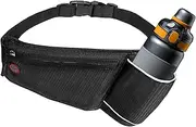 LuxVeno Running Belt with Water Bottle Holder, Runners Waist Hydration Belts for Men and Women, Fanny Bag for Running, Walking and Marathon, Heavy Duty Materials, Black, One Size, Running Belt Pack