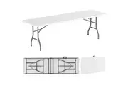 Costway 245cm Outdoor Portable Folding Picnic Table Patio Large Tabletop Dining Desk w/Carrying Handle/Safe Lock White