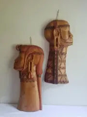 Large Tribal Mask MASAI COUPLE Wood Wall Art 19" Hand Carved Detailed set 2.