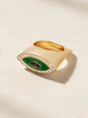[Marie Lichtenberg] Marie Lichtenberg - Evil Eye 18-karat Gold, Enamel, Diamond And Sapphire Ring - Green - 5 1/2 5 1/2 Green