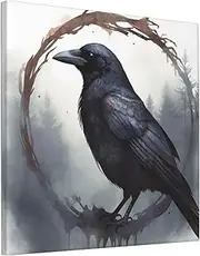 LHDGBWC Canvas Wall Art for Living Room Wall Decor Modern Artwork Painting Pictures Hanging Canvas Prints Black Crow Aesthetic Wall Art for Bedroom Bathroom Office Wall Art Decor 12"x12"