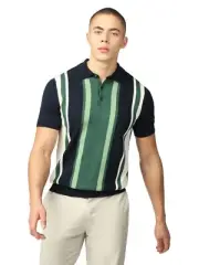 Ben Sherman Mens Knit Vertical Stripe Polo Shirt