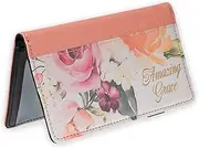 [Christian Art Gifts] Premium Vegan Leather Checkbook Cover for Women: Amazing Grace Inspirational Accessory, White & Pink Floral