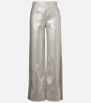 ['S Max Mara] 'S Max Mara Malika metallic linen wide-leg pants UK 2 silver