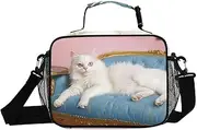 Cat Sofa White Insulated Lunch Box for Women Men - Ideal for Work, Picnics - Includes Adjustable Shoulder Strap