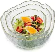 Glasseam Glass Salad Bowls, Clear Serving Bowls Set of 3, Blown Decorative Bowl for Home Decor Modern Cute Mixing Bowls Stacking Fruit Punch Bowl Decor for Kitchen Party Candy Snack Prep Dessert